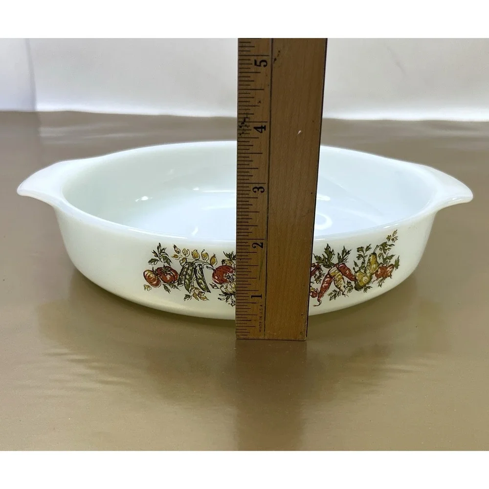 Vintage Anchor Hocking Fire King Harvest Vegetable 9 Inch Casserole NOS USA